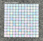 Tenedos White 1x1 Square Iridescent Recycled Glass Mosaic Floor and Wall Tile for Kitchen Backsplash, Swimming Pool Tile, Bathroom Wall, Accent Wall